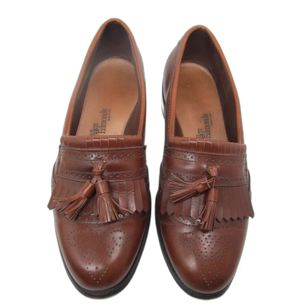 Allen Edmonds Bridgeton Brown Leather Kilted Tassel Loafers Mens US 9.5 D